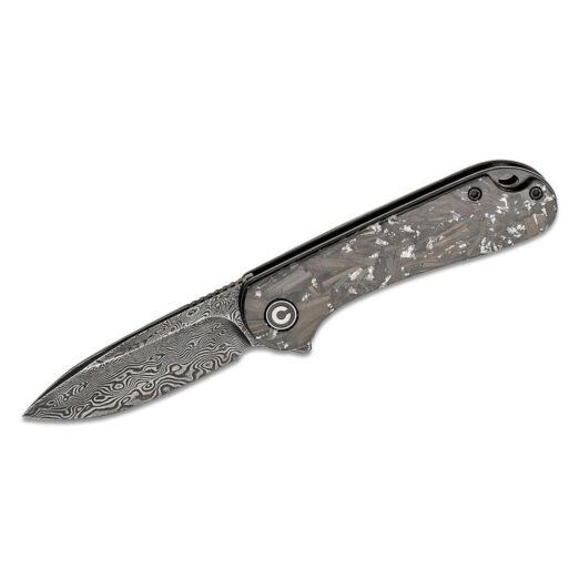 CIVIVI Elementum C907C-DS2, Damascus Blade with Shredded Carbon Fibre and Silver in Resin Handle