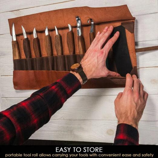 BeaverCraft S18X Premium Wood Carving Set with Walnut Handles and Leather Tool Roll