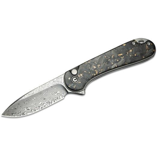 CIVIVI  Button Lock Elementum II C18062P-10, Gold Shred Carbon Fibre Handles, Shredded Carbon Fibre with Damascus Blade