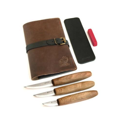 BeaverCraft S19X Premium Whittling Knife Set with Walnut Handles and Leather Case