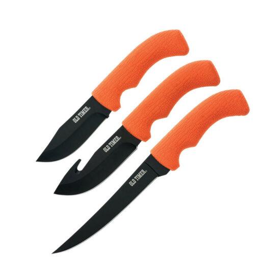 Schrade Old Timer Blaze Hunting Knife 3 Piece Set w/ Sharpener and Nylon Pouch P1158659 - Orange