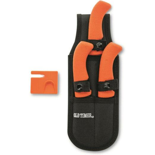 Schrade Old Timer Blaze Hunting Knife 3 Piece Set w/ Sharpener and Nylon Pouch P1158659 - Orange